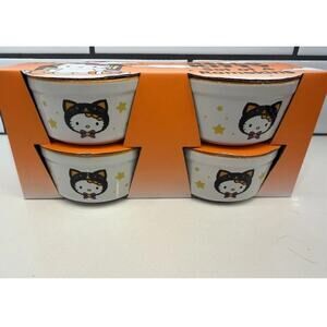Sanrio Hello Kitty Halloween Black Cat Stars Set Of 4 Baking Ramekins White‎ NEW